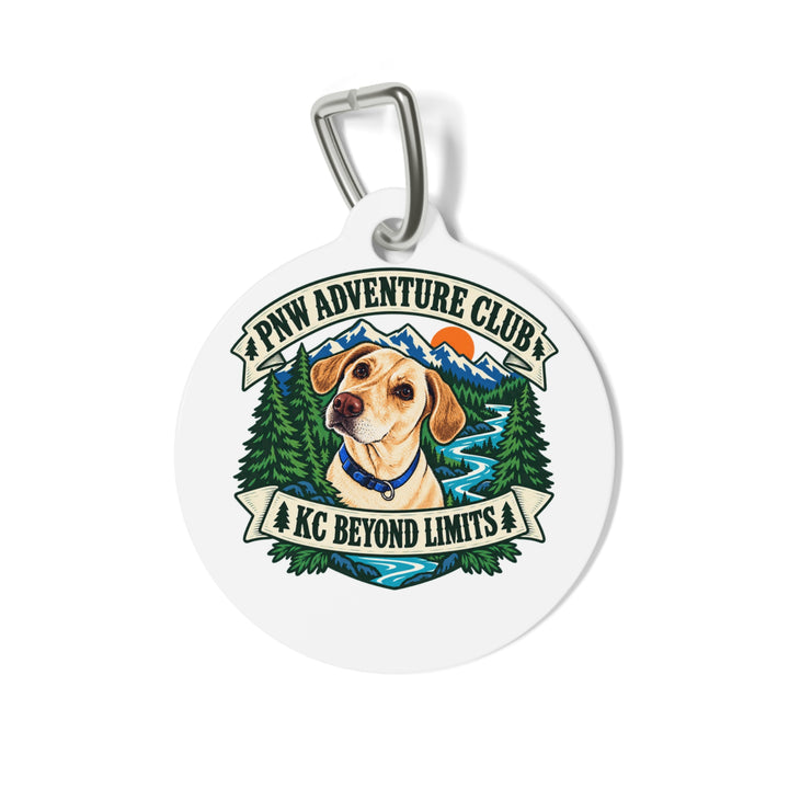 PNW Adventure Club decorative collar tag, 1 in, Printify product mockup, view 1