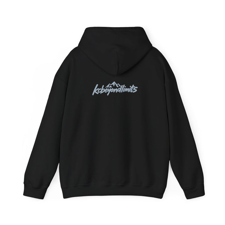 Black KC River Logo hooded sweatshirt — supplier mockup 1