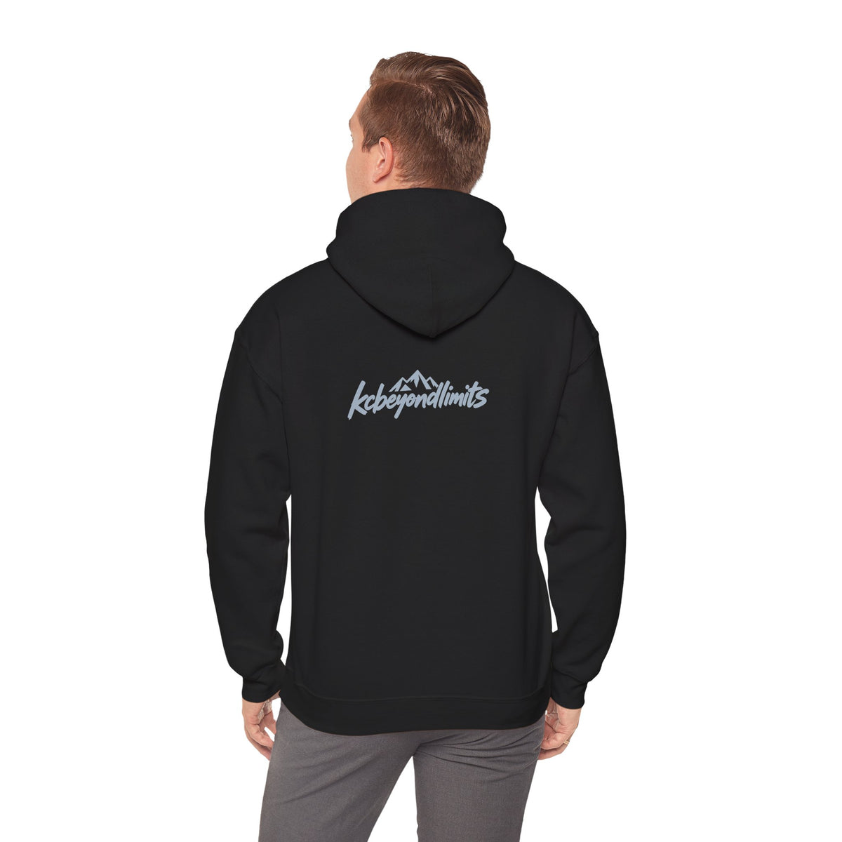 Black KC River Logo hooded sweatshirt — supplier mockup 4