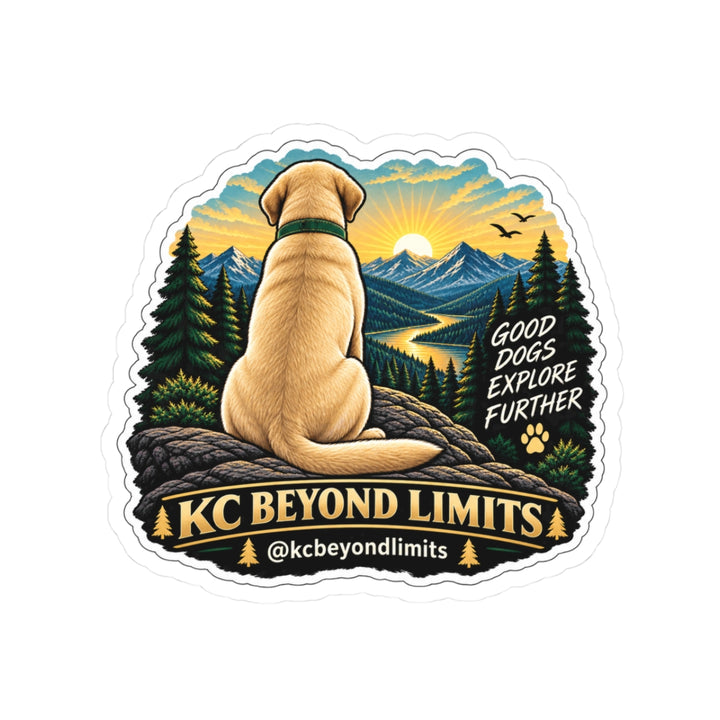 KC Good Dogs Explore Further Sticker, 3 in — supplier mockup 1