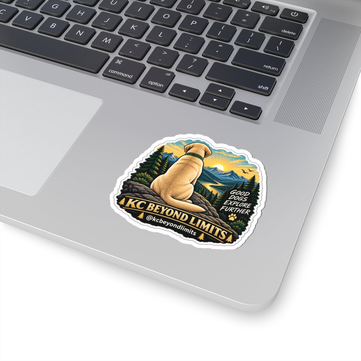 KC Good Dogs Explore Further Sticker, 3 in — supplier mockup 2