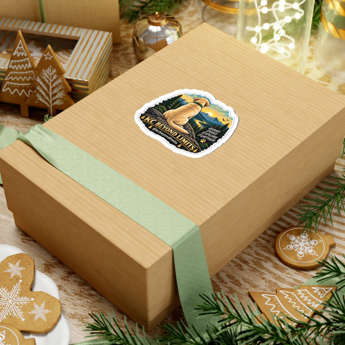 KC Good Dogs Explore Further Sticker, 3 in — supplier mockup 3