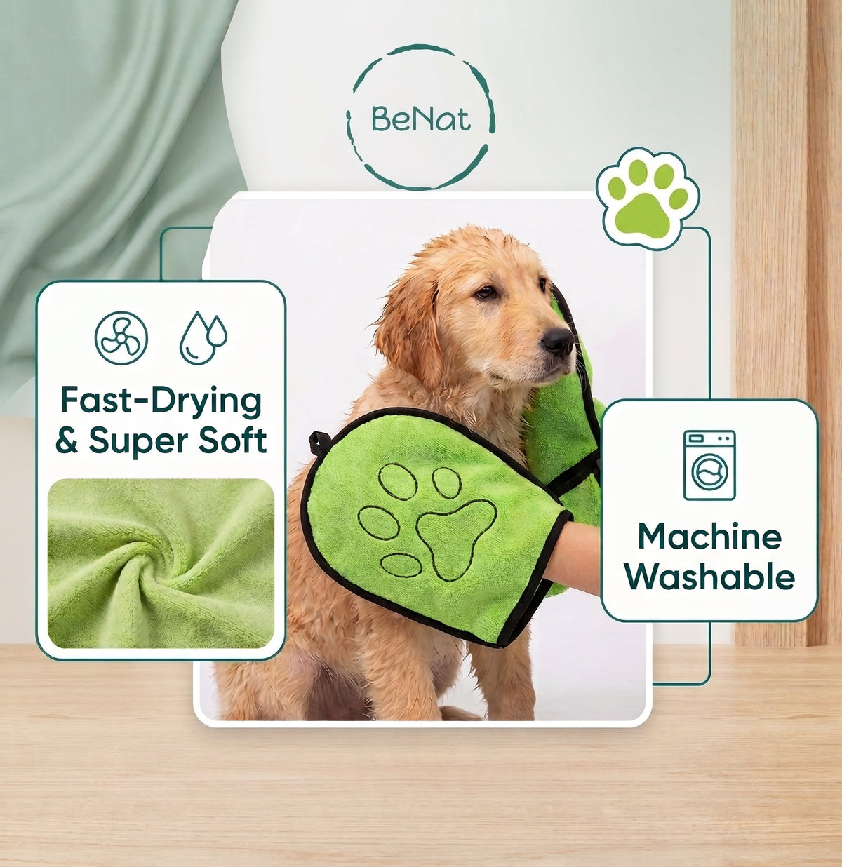 BeNat Dog Drying Towel with Hand Pockets