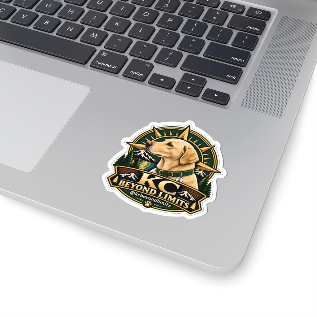 KC Compass Dog sticker, 3-inch White variant — supplier mockup 2