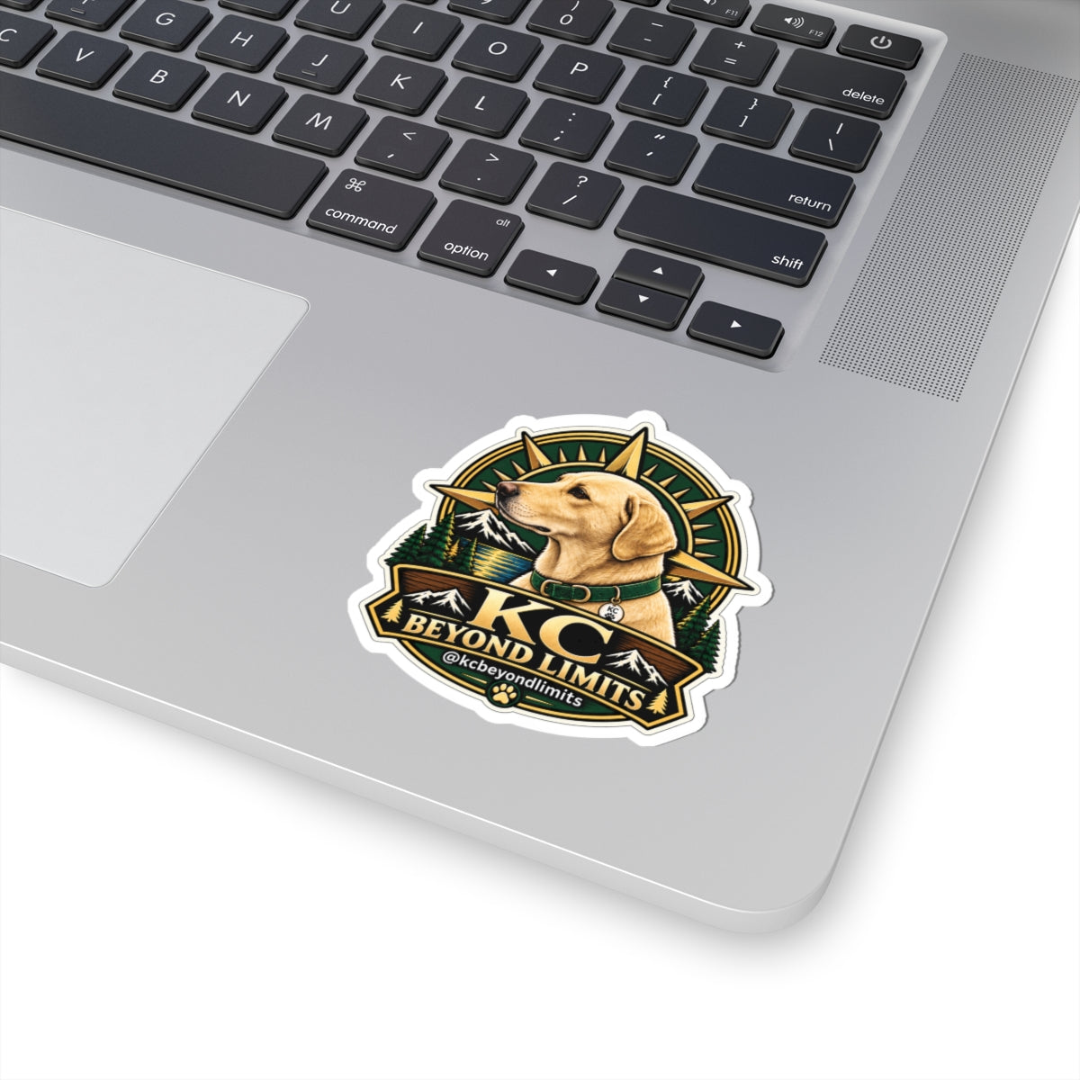 KC Compass Dog sticker, 3-inch White variant — supplier mockup 2