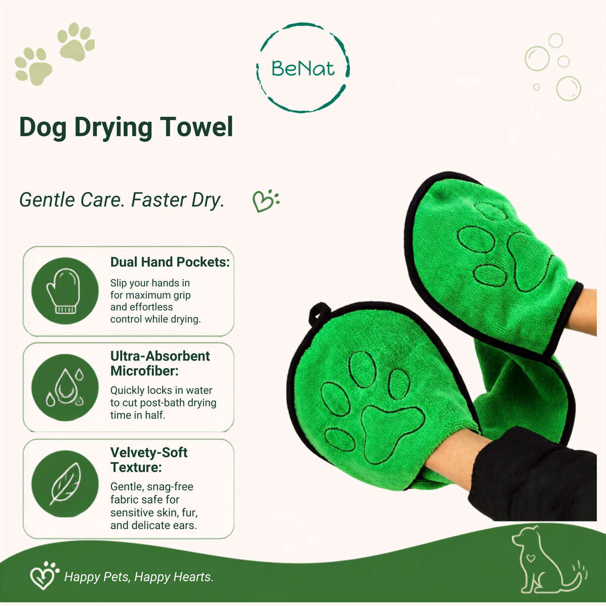 BeNat Dog Drying Towel with Hand Pockets